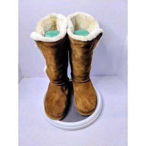 Womens Size 10 Tan Faux Fur Lined Suede Winter Boots W/ Toggle Accents